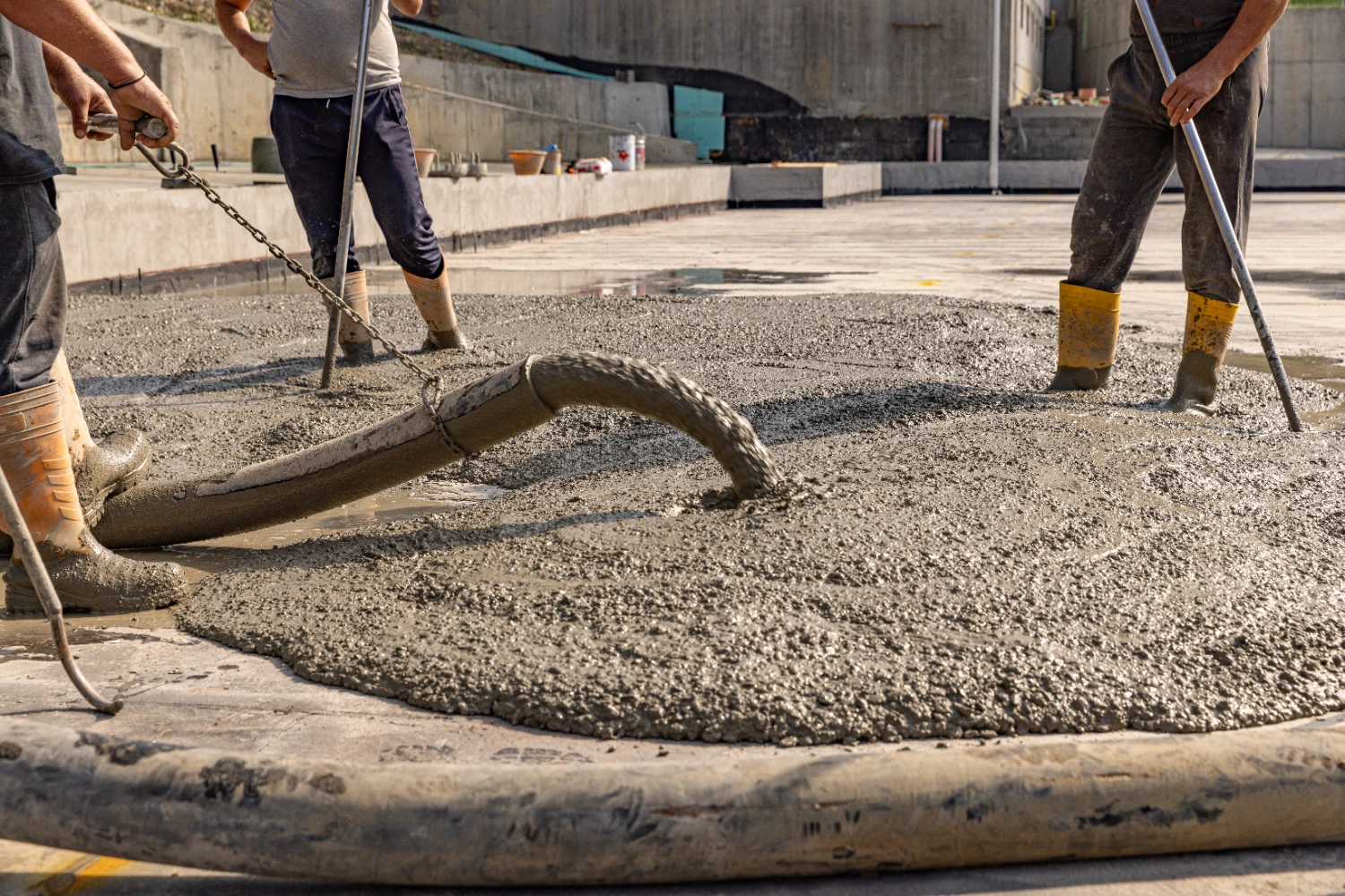 Reinforced concrete foundation with rebar grid and column cages tied in place, formed and ready for the slab concrete pour on a commercial build in Midland, TX